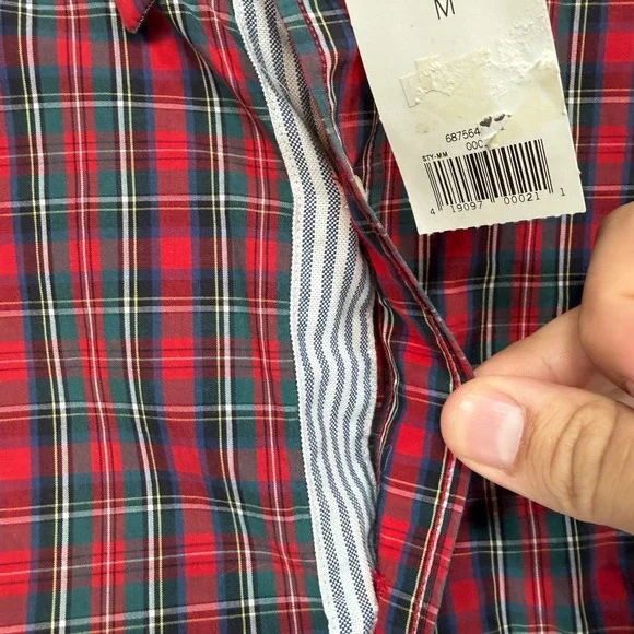 Banana Republic Button Down Shirt Mens Medium Red Elbow Patch Plaid Slim Fit NEW - Picture 9 of 10